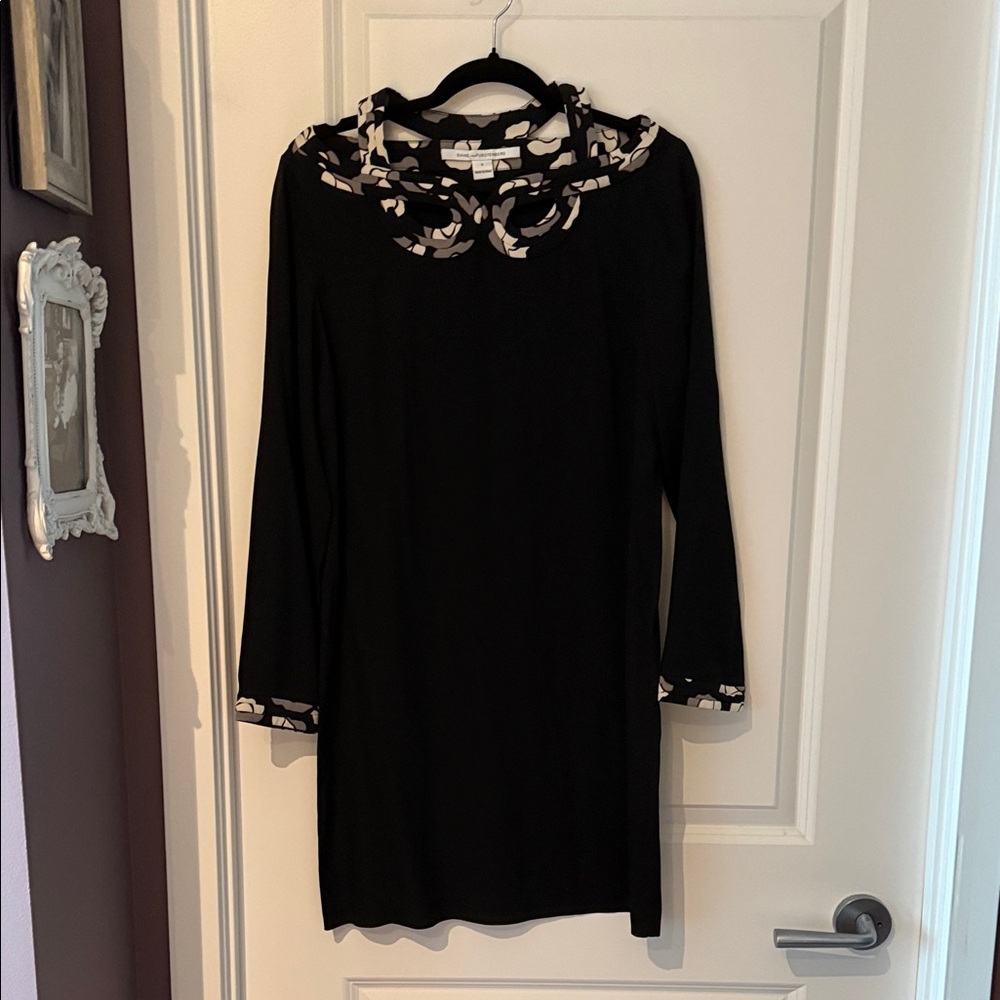 Diane Von Furstenberg Black Tunic Dress with White and Grey Accents